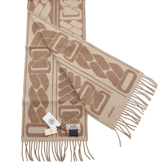 HERMES Cashmere Scarf "Clic-se-nue" Marron Grasset / Craie Cashmere100%