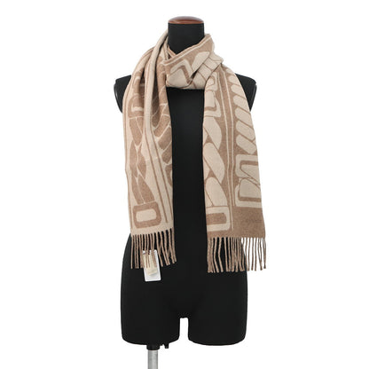 HERMES Cashmere Scarf "Clic-se-nue" Marron Grasset / Craie Cashmere100%