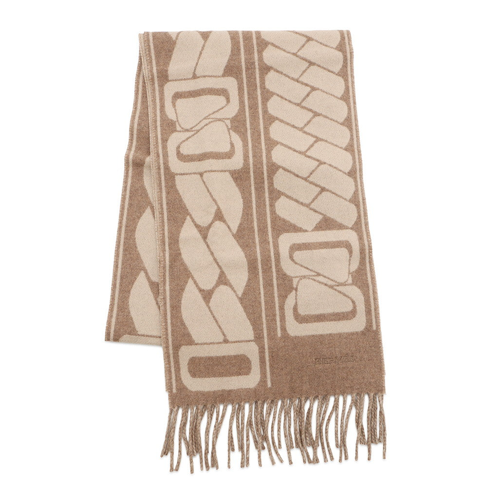HERMES Cashmere Scarf "Clic-se-nue" Marron Grasset/Craie Cashmere100%