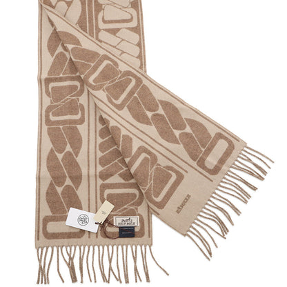 HERMES Cashmere Scarf "Clic-se-nue" Marron Grasset/Craie Cashmere100%
