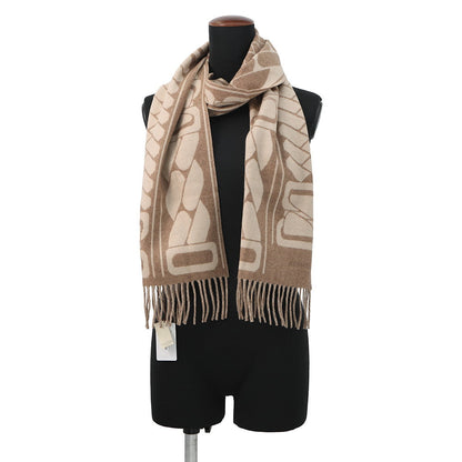 HERMES Cashmere Scarf "Clic-se-nue" Marron Grasset/Craie Cashmere100%