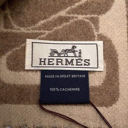 HERMES Cashmere Scarf "Clic-se-nue" Marron Grasset/Craie Cashmere100%