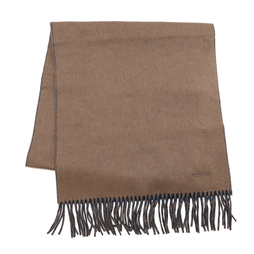 HERMES Cashmere Scarf "Rectoverso" Etoupe / Blue・Ardoise Cashmere100%
