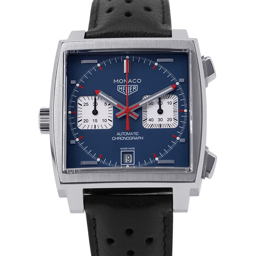 TAG HEUER Monaco Chronograph Calibre W39mm Stainless Steel Leather Blue DialCAW211P.FC6356
