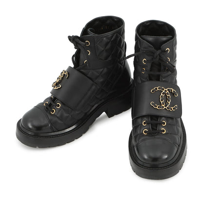 CHANEL CC Logo Short Boots BlackG39516 Leather Size 35