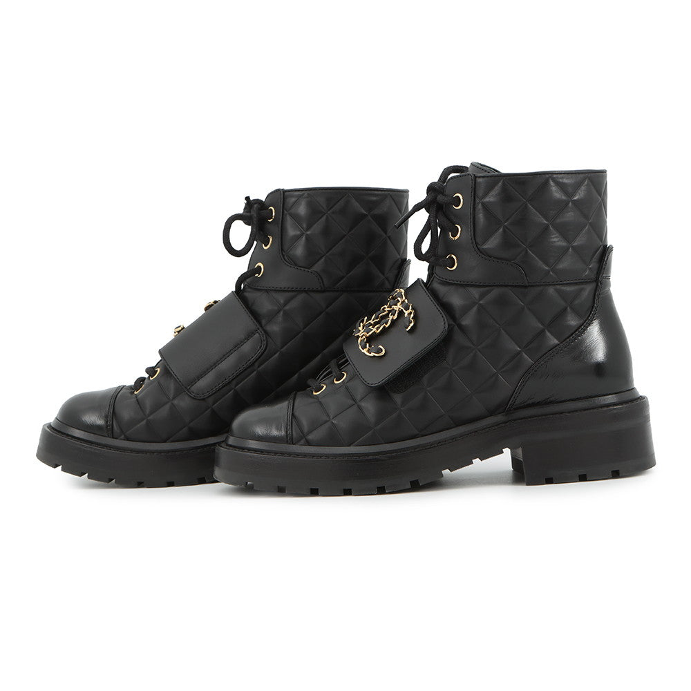 CHANEL CC Logo Short Boots BlackG39516 Leather Size 35