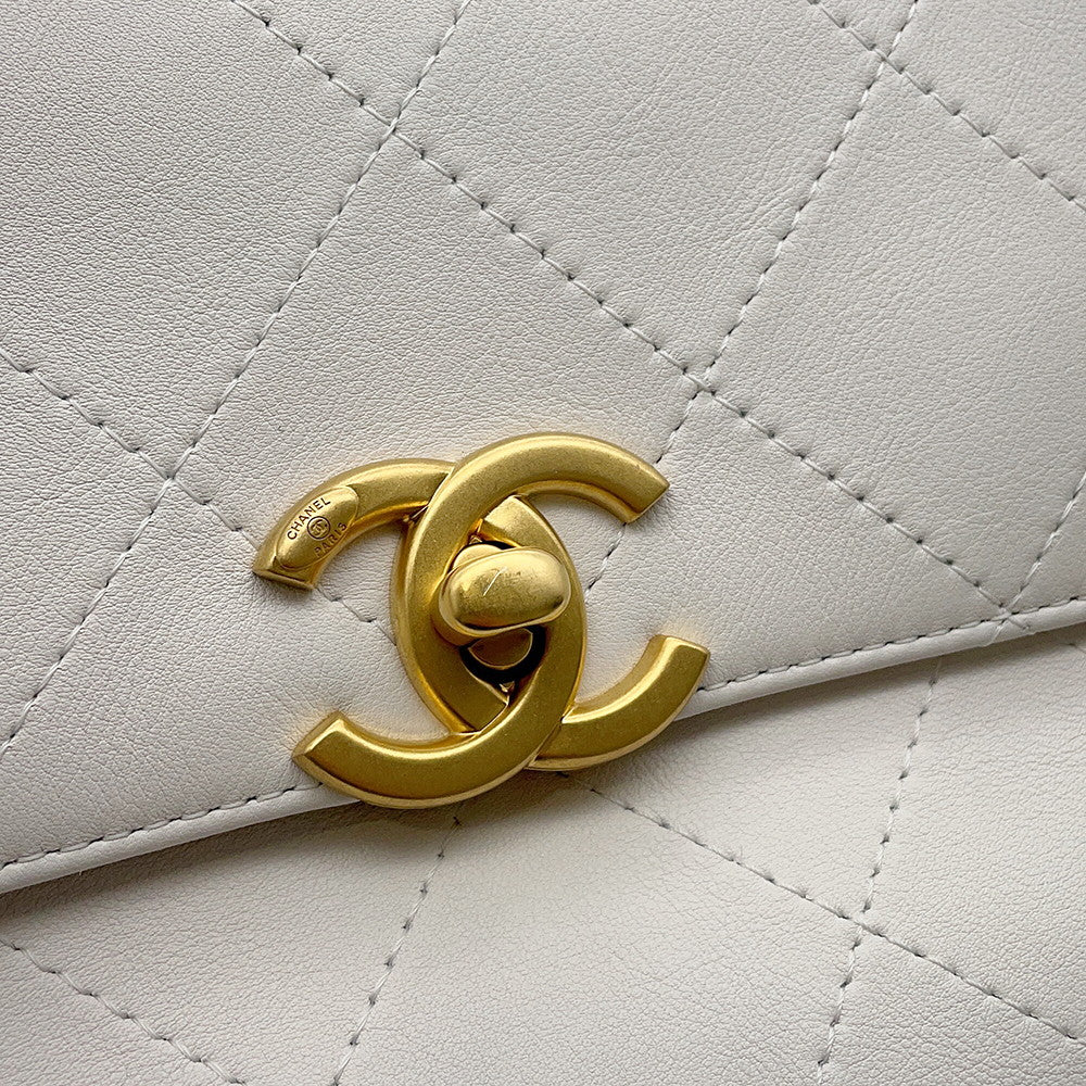 CHANEL Matelasse 2wayHandbag White Calf Leather