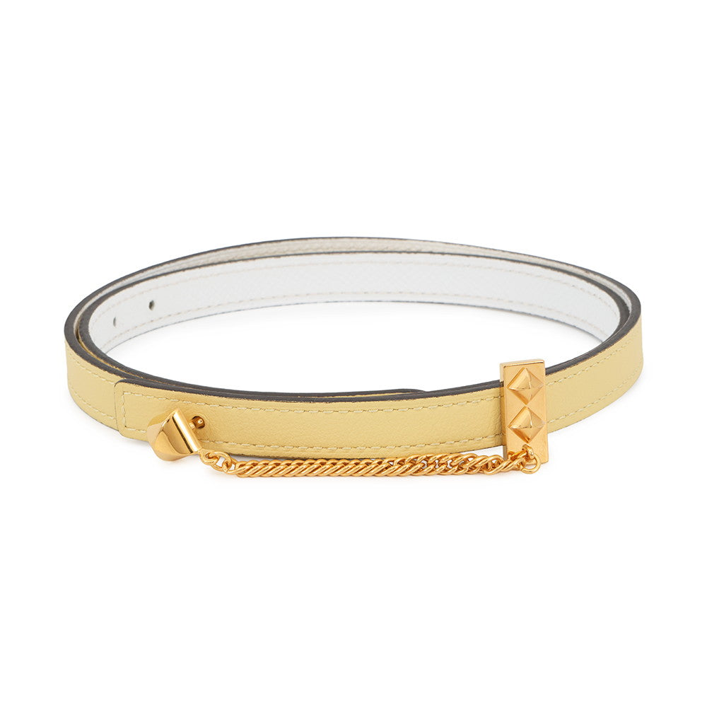 HERMES Belt Jaune Poussin/White Swift Leather Epsom Metal Size 70