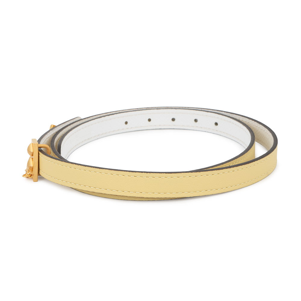 HERMES Belt Jaune Poussin/White Swift Leather Epsom Metal Size 70
