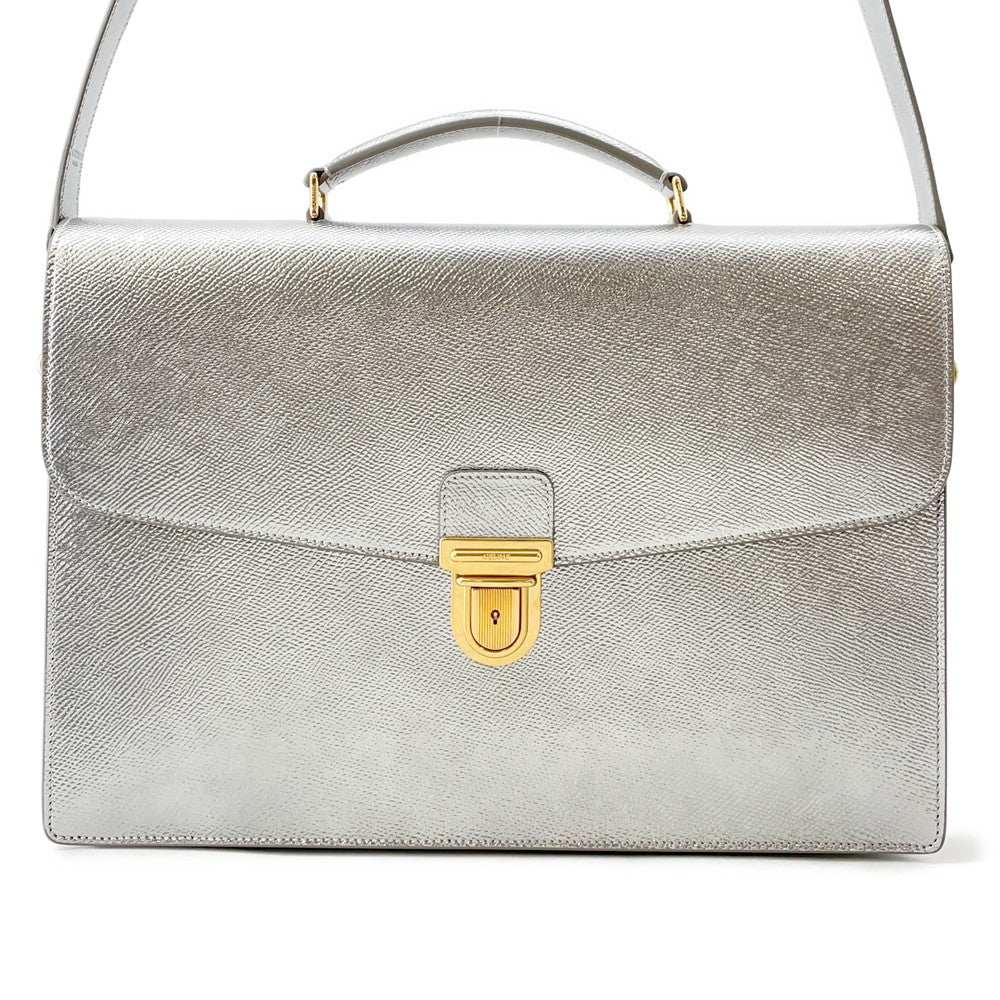 CELINE 2WAY business bag Silver190693 Laminated Calf Leather Size Small