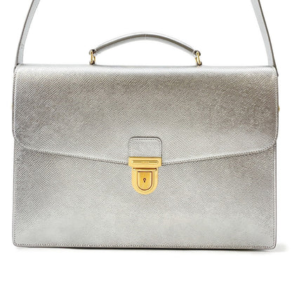 CELINE 2WAY business bag Silver190693 Laminated Calf Leather Size Small