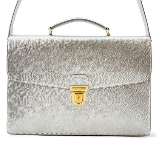 CELINE 2WAY business bag Silver190693 Laminated Calf Leather Size Small