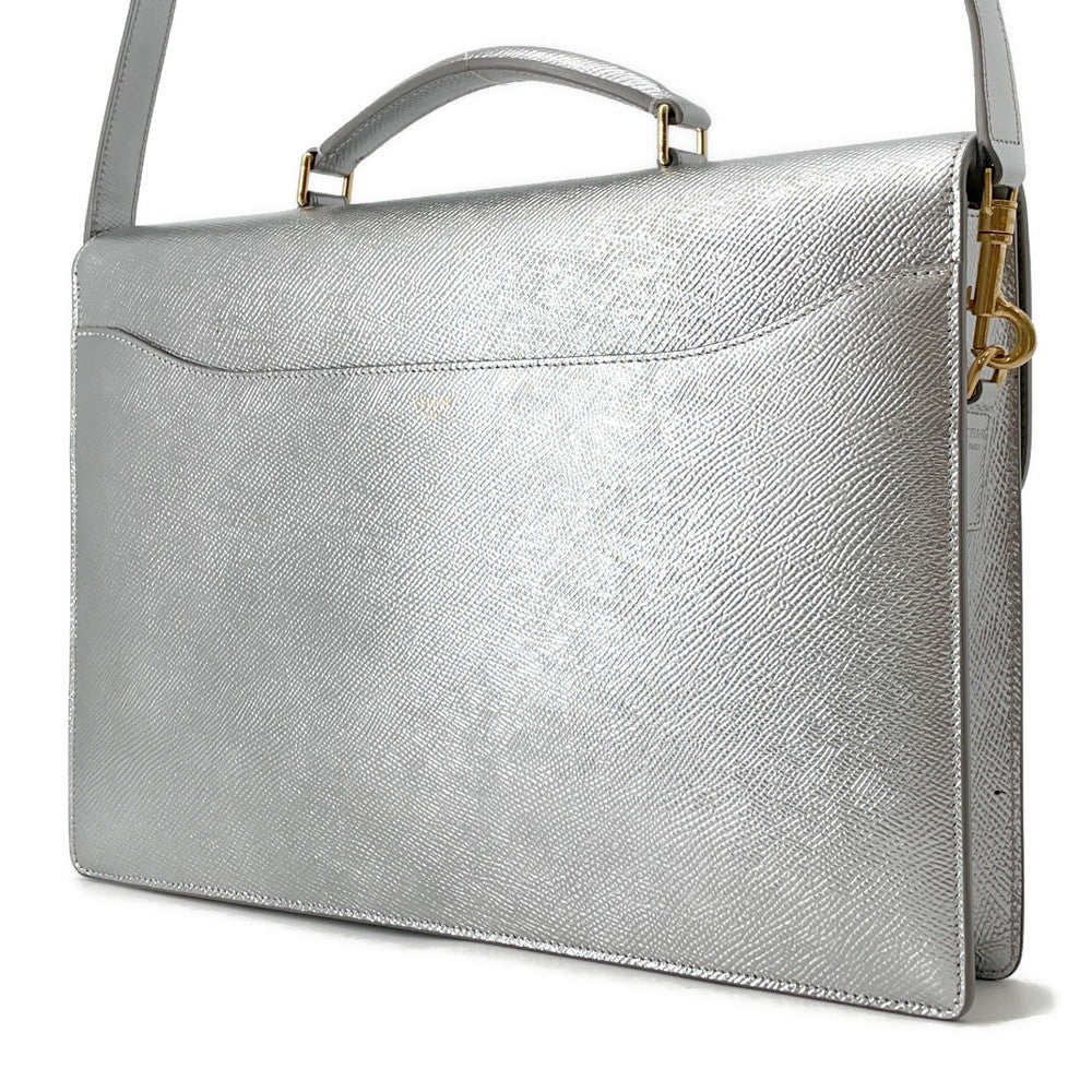 CELINE 2WAY business bag Silver190693 Laminated Calf Leather Size Small