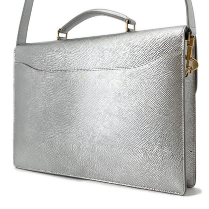 CELINE 2WAY business bag Silver190693 Laminated Calf Leather Size Small