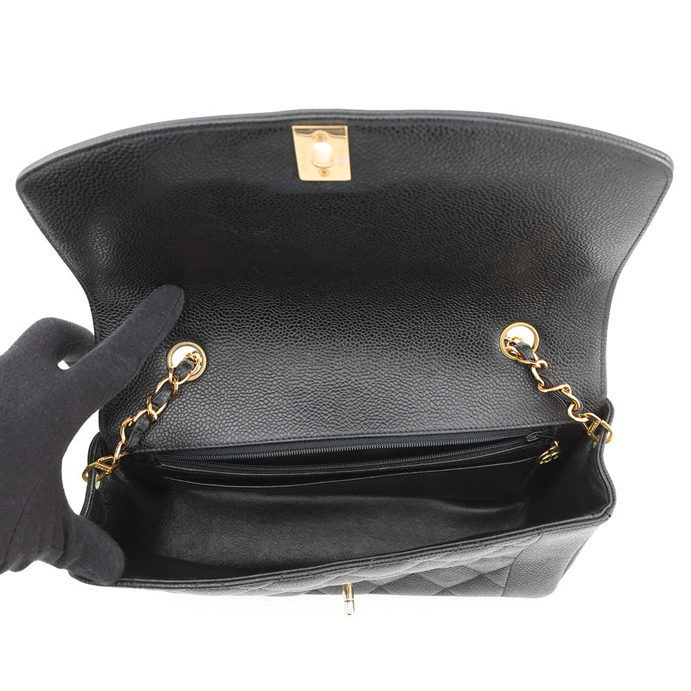 CHANEL Matelasse Diana Single Flap Chainshoulder Bag BlackA01165 Caviar Leather Size 25