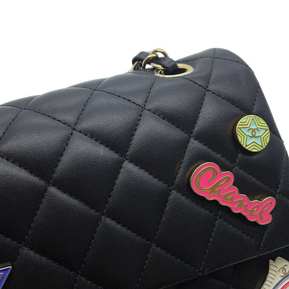 CHANEL Matelasse W Flap Chain Shoulder 24 Year Cruise BlackA01112 Lambskin Size 25