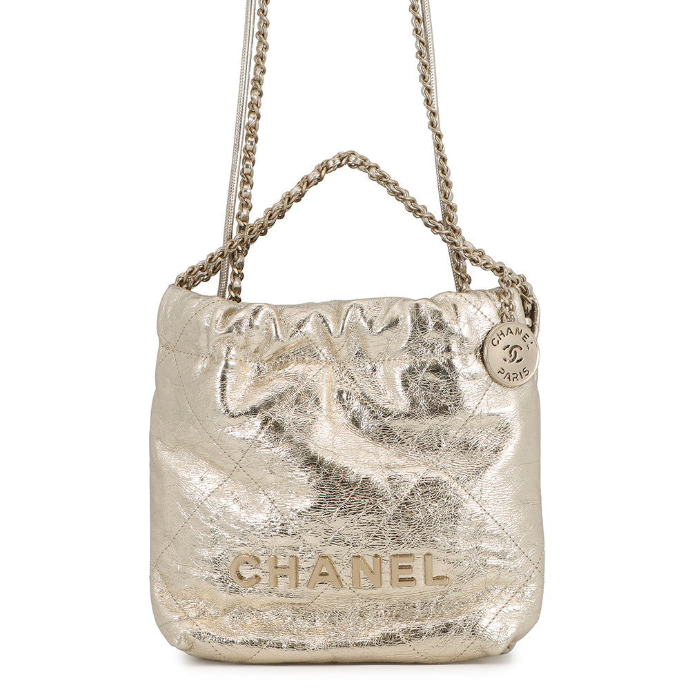 CHANEL CHANEL22 ChainShoulder Bag GoldAS3980 Metallic Calf LeatherLeather Size Mini