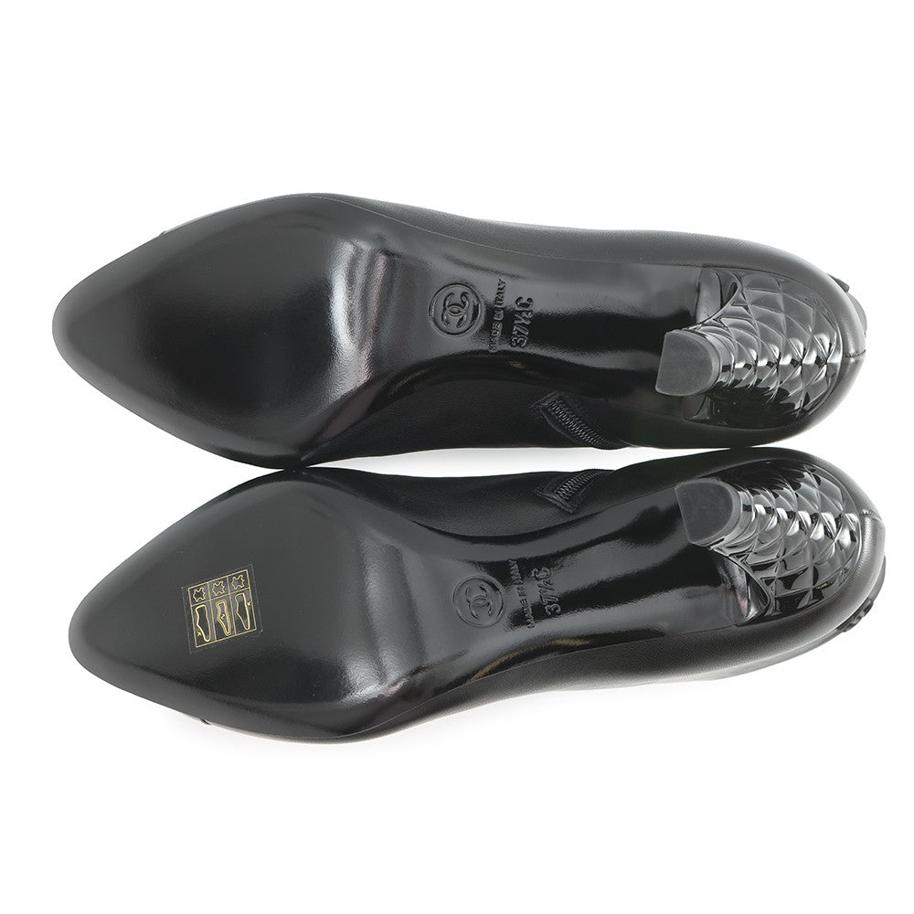 CHANEL CC Logo short boots BlackG34203 Patent Leather Leather Size 37.5C