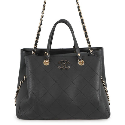 CHANEL Matelasse Shopping Tote Bag BlackAS0356 Calf Leather Size Medium