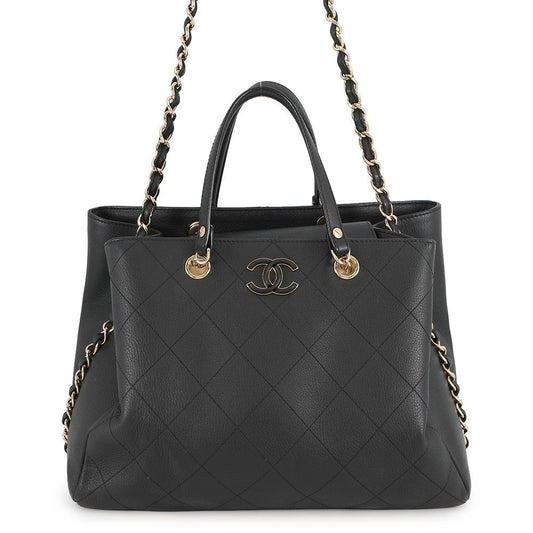 CHANEL Matelasse Shopping Tote Bag BlackAS0356 Calf Leather Size Medium