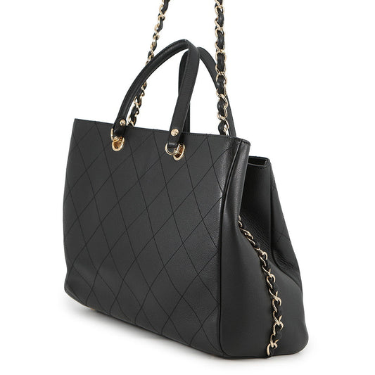 CHANEL Matelasse Shopping Tote Bag BlackAS0356 Calf Leather Size Medium
