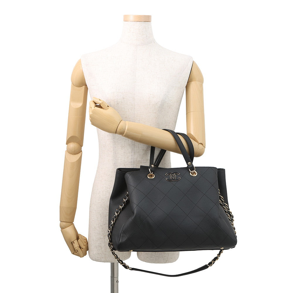 CHANEL Matelasse Shopping Tote Bag BlackAS0356 Calf Leather Size Medium
