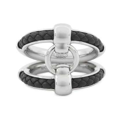 HERMES Fribustier Ring Size 58 Black Metal Leather