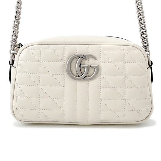 GUCCI GG Marmont ChainShoulder Bag White/Beige846312 Leather Size Small