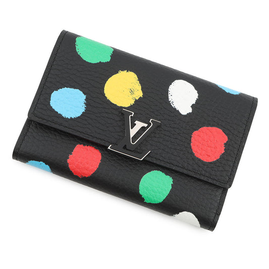 LOUIS VUITTON LV × YK Portefeuille Capucine Compact Noir/MulticolorM81963 Taurillon Leather/Painted Dot