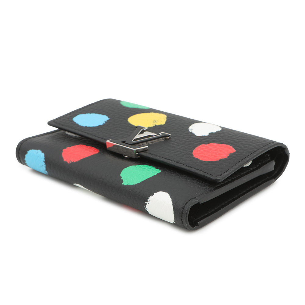LOUIS VUITTON LV × YK Portefeuille Capucine Compact Noir/MulticolorM81963 Taurillon Leather/Painted Dot