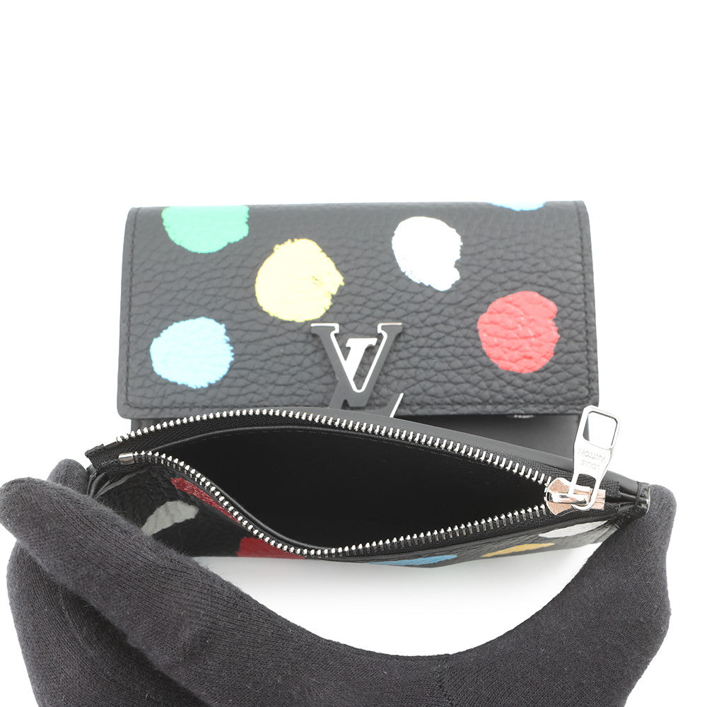 LOUIS VUITTON LV × YK Portefeuille Capucine Compact Noir/MulticolorM81963 Taurillon Leather/Painted Dot
