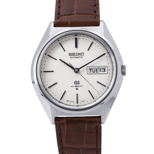 SEIKO Grand SEIKO Hi-Beat Medallion Day-Date W36mm Stainless Steel Leather Silver Dial5646-7010