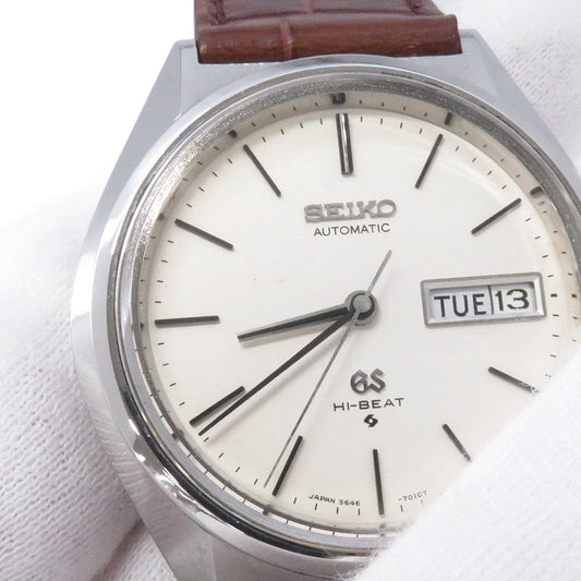 SEIKO Grand SEIKO Hi-Beat Medallion Day-Date W36mm Stainless Steel Leather Silver Dial5646-7010