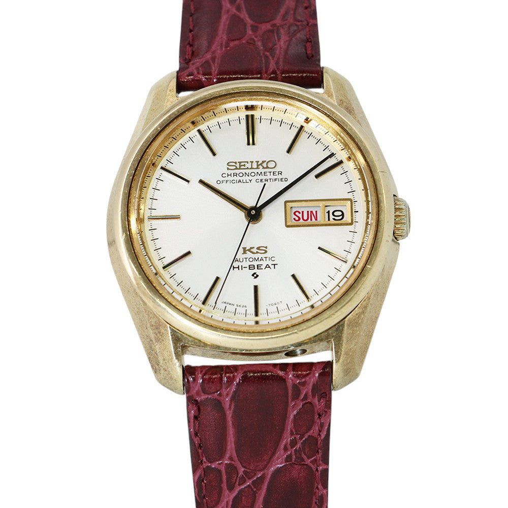 SEIKO King SEIKO Day-Date W36mm Gold Leather Cap Silver Dial5626-7040