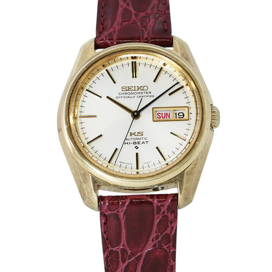 SEIKO King SEIKO Day-Date W36mm Gold Leather Cap Silver Dial5626-7040