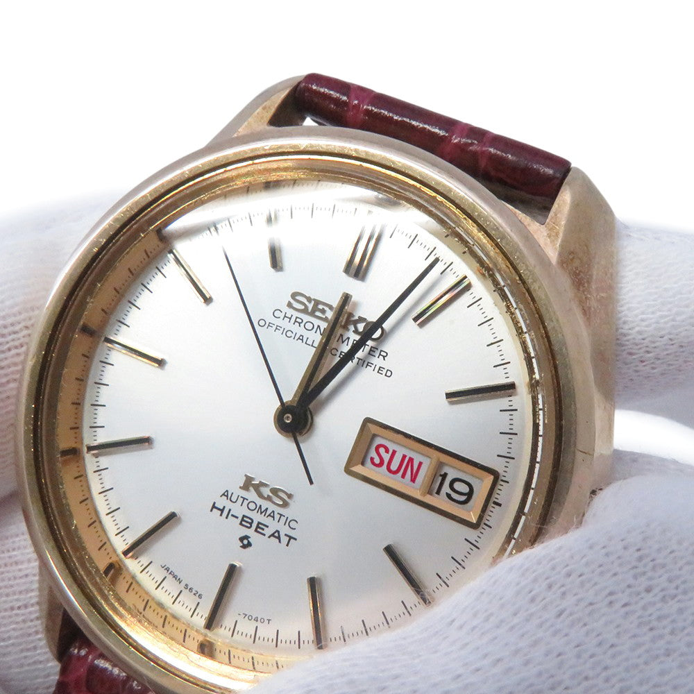 SEIKO King SEIKO Day-Date W36mm Gold Leather Cap Silver Dial5626-7040