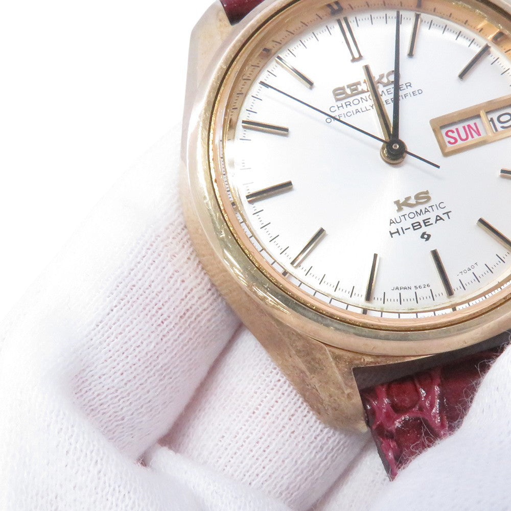 SEIKO King SEIKO Day-Date W36mm Gold Leather Cap Silver Dial5626-7040