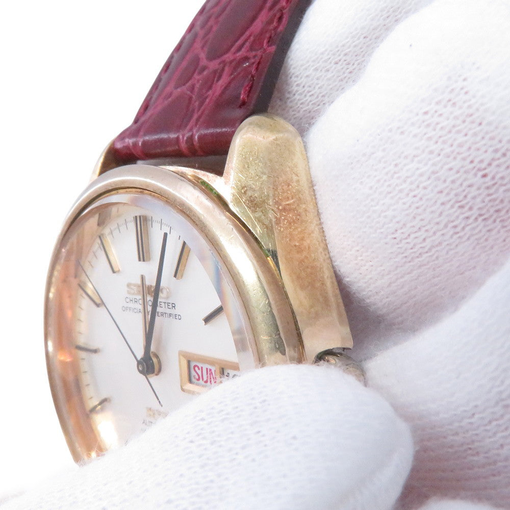 SEIKO King SEIKO Day-Date W36mm Gold Leather Cap Silver Dial5626-7040