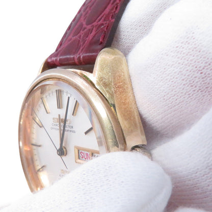 SEIKO King SEIKO Day-Date W36mm Gold Leather Cap Silver Dial5626-7040