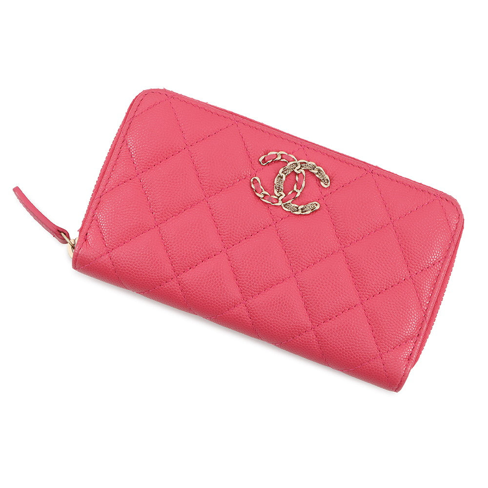CHANEL CHANEL19 Matelasse Small Zip Wallet Pink Caviar Leather