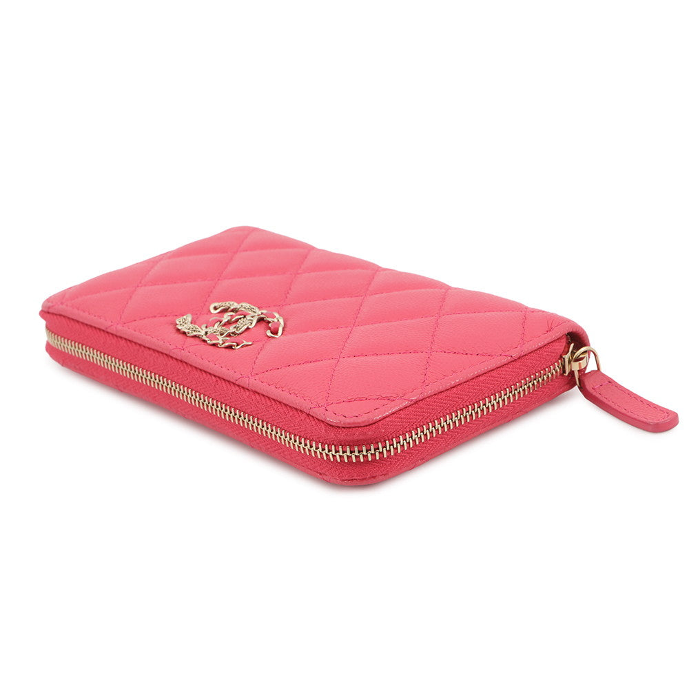 CHANEL CHANEL19 Matelasse Small Zip Wallet Pink Caviar Leather