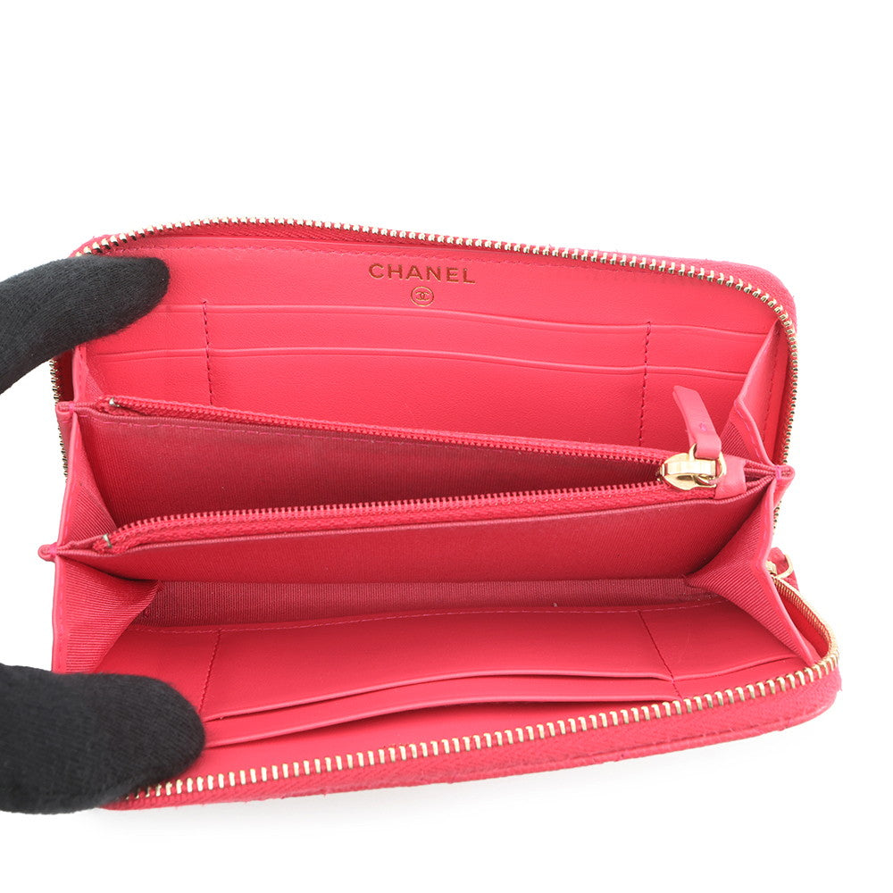CHANEL CHANEL19 Matelasse Small Zip Wallet Pink Caviar Leather