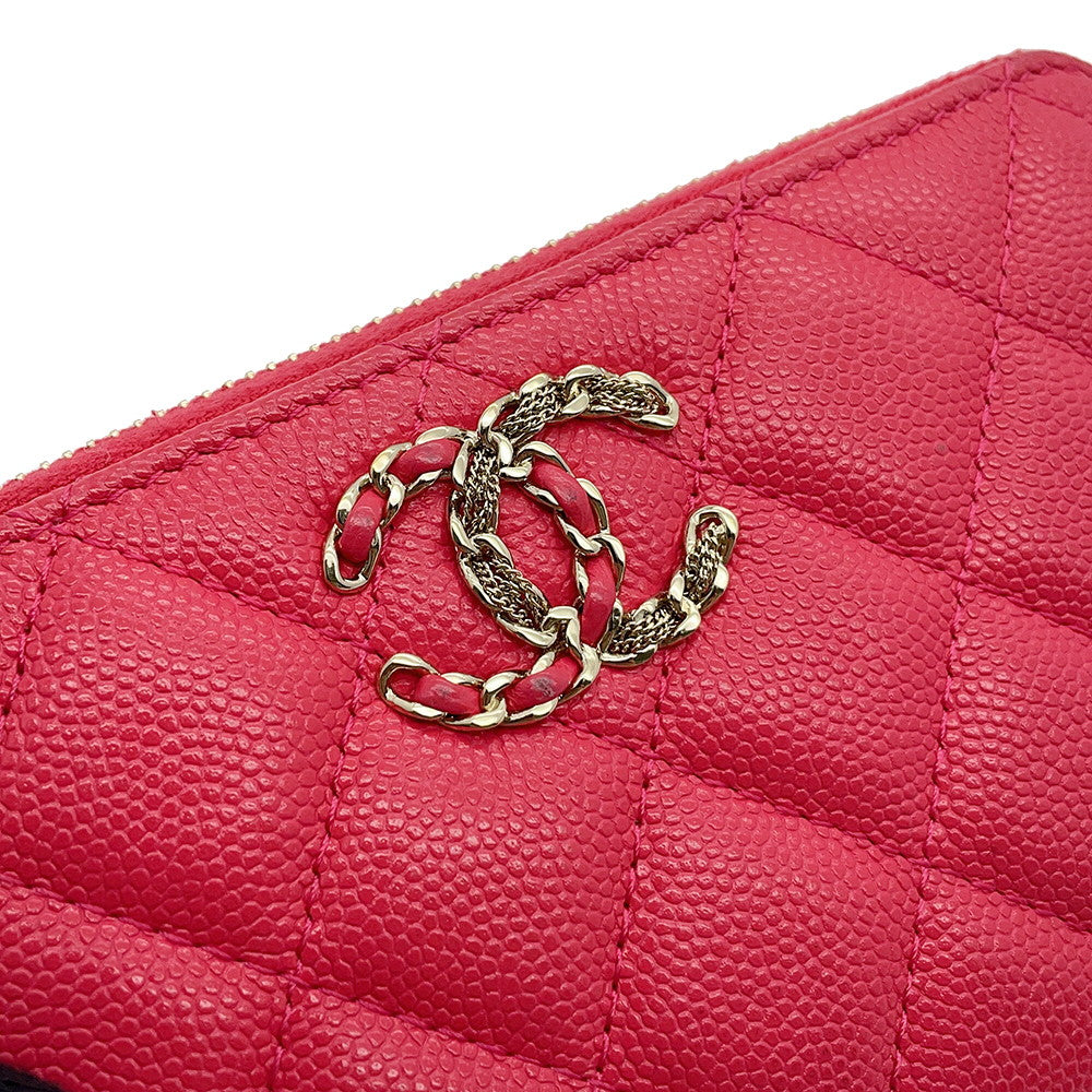 CHANEL CHANEL19 Matelasse Small Zip Wallet Pink Caviar Leather