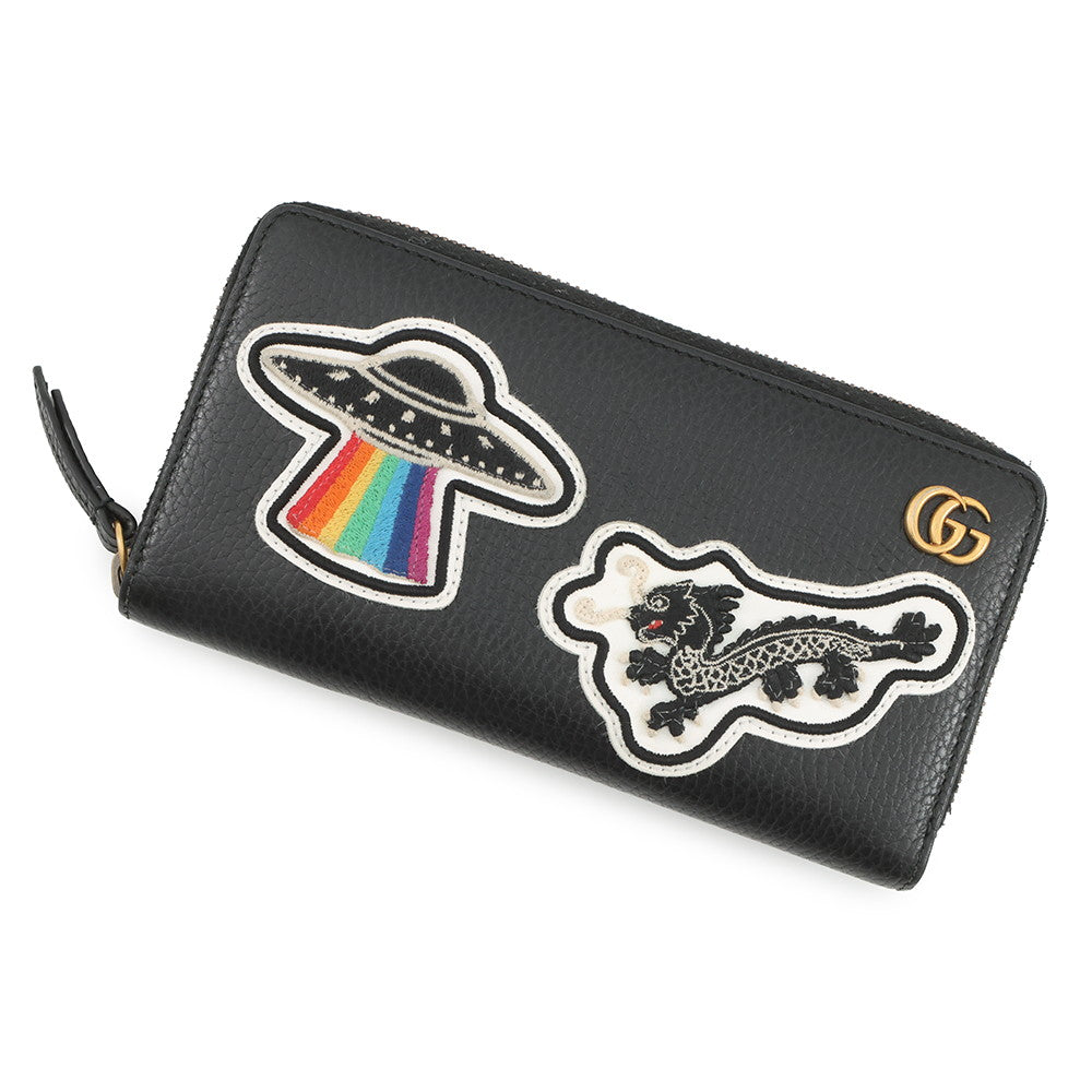 GUCCI GG Marmont Zip AroundNagazaiCloth Black/Multicolor474584 Leather