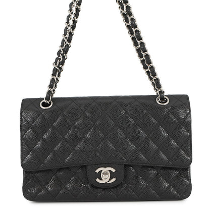 CHANEL Matelasse Double Flap ChainShoulder Bag BlackA01112 Caviar Leather Size 25