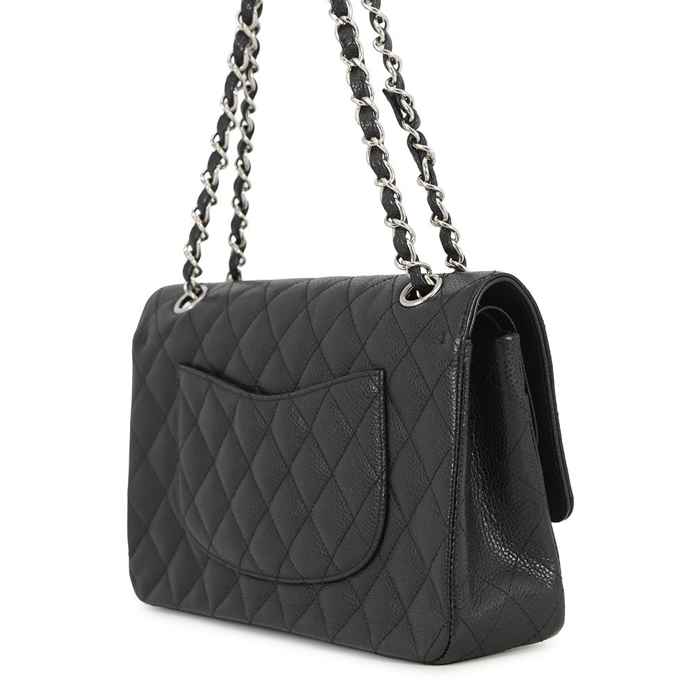 CHANEL Matelasse Double Flap ChainShoulder Bag BlackA01112 Caviar Leather Size 25