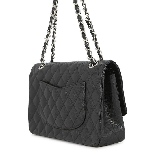 CHANEL Matelasse Double Flap ChainShoulder Bag BlackA01112 Caviar Leather Size 25