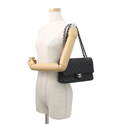 CHANEL Matelasse Double Flap ChainShoulder Bag BlackA01112 Caviar Leather Size 25
