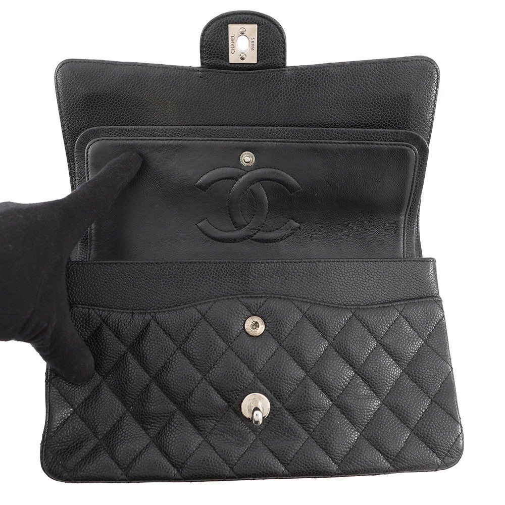 CHANEL Matelasse Double Flap ChainShoulder Bag BlackA01112 Caviar Leather Size 25