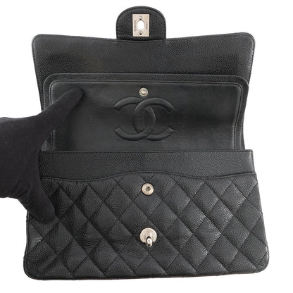 CHANEL Matelasse Double Flap ChainShoulder Bag BlackA01112 Caviar Leather Size 25